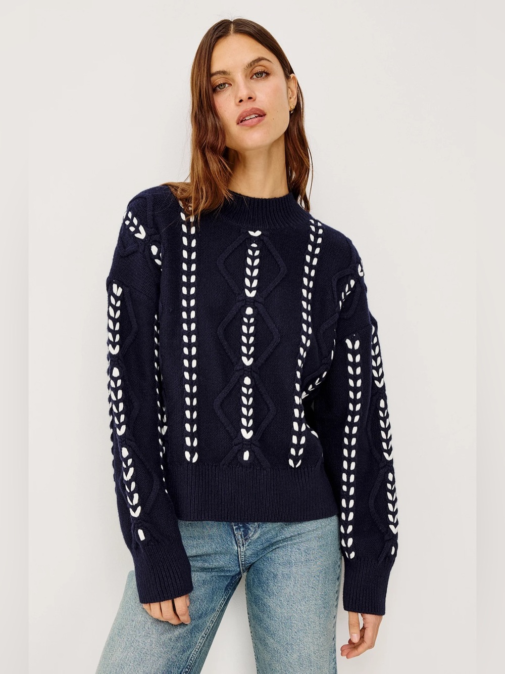 Rails Tori Midnight Navy Ribbon Stitch Boxy Fit Sweater Size Medium Cotton-Wool‎